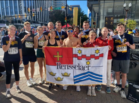 RPI Midshipmen posing with their medals for completing the Marine Corps Marathon and 10K in Washington D.C. on October 27th, 2024